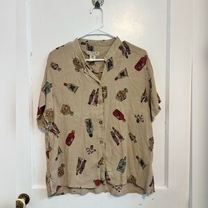 Vintage Citron Asian Oriental Bottles Potions button-up shirt Size M